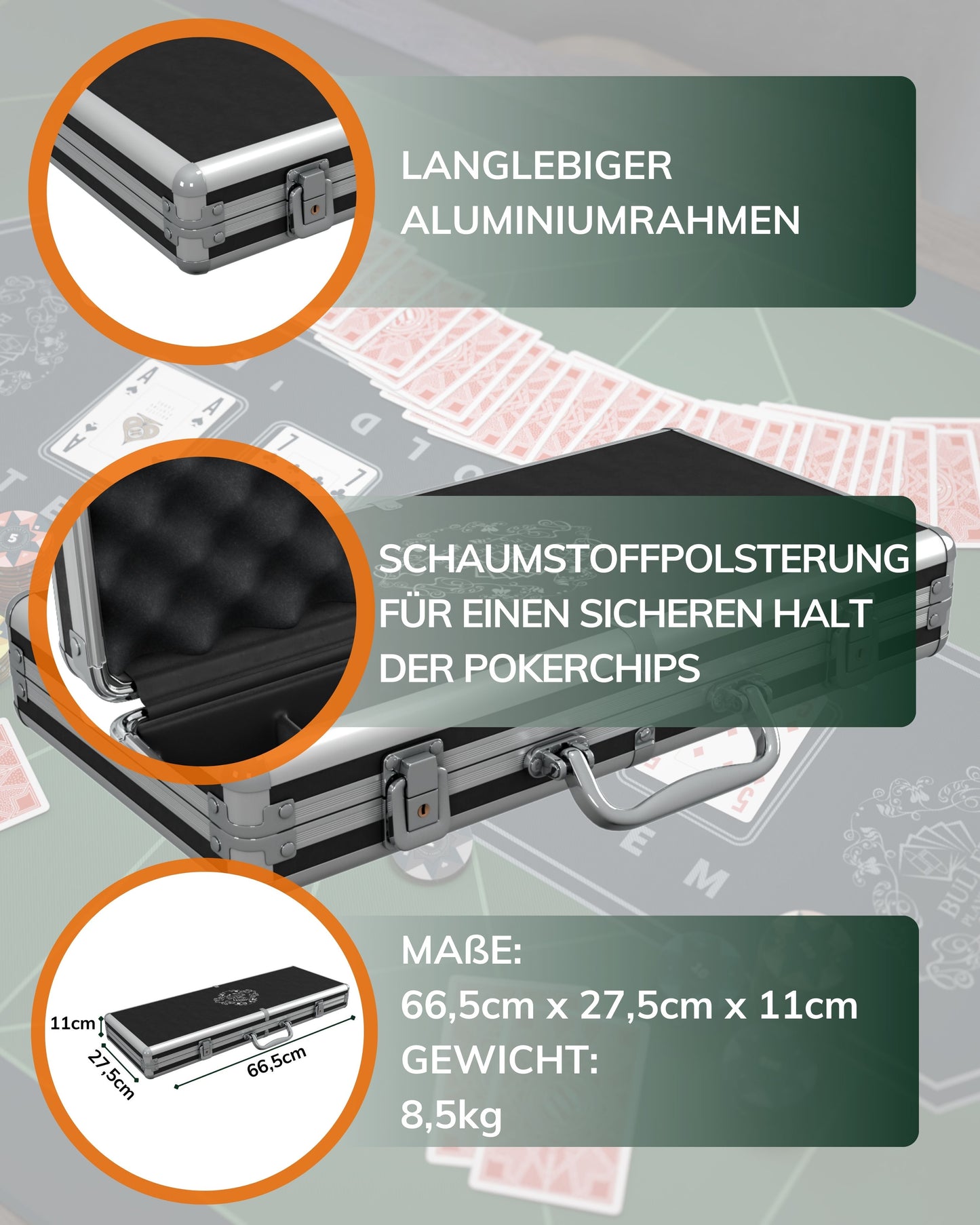 Pokerkoffer mit 500 Clay Pokerchips "Carmela" mit Werten