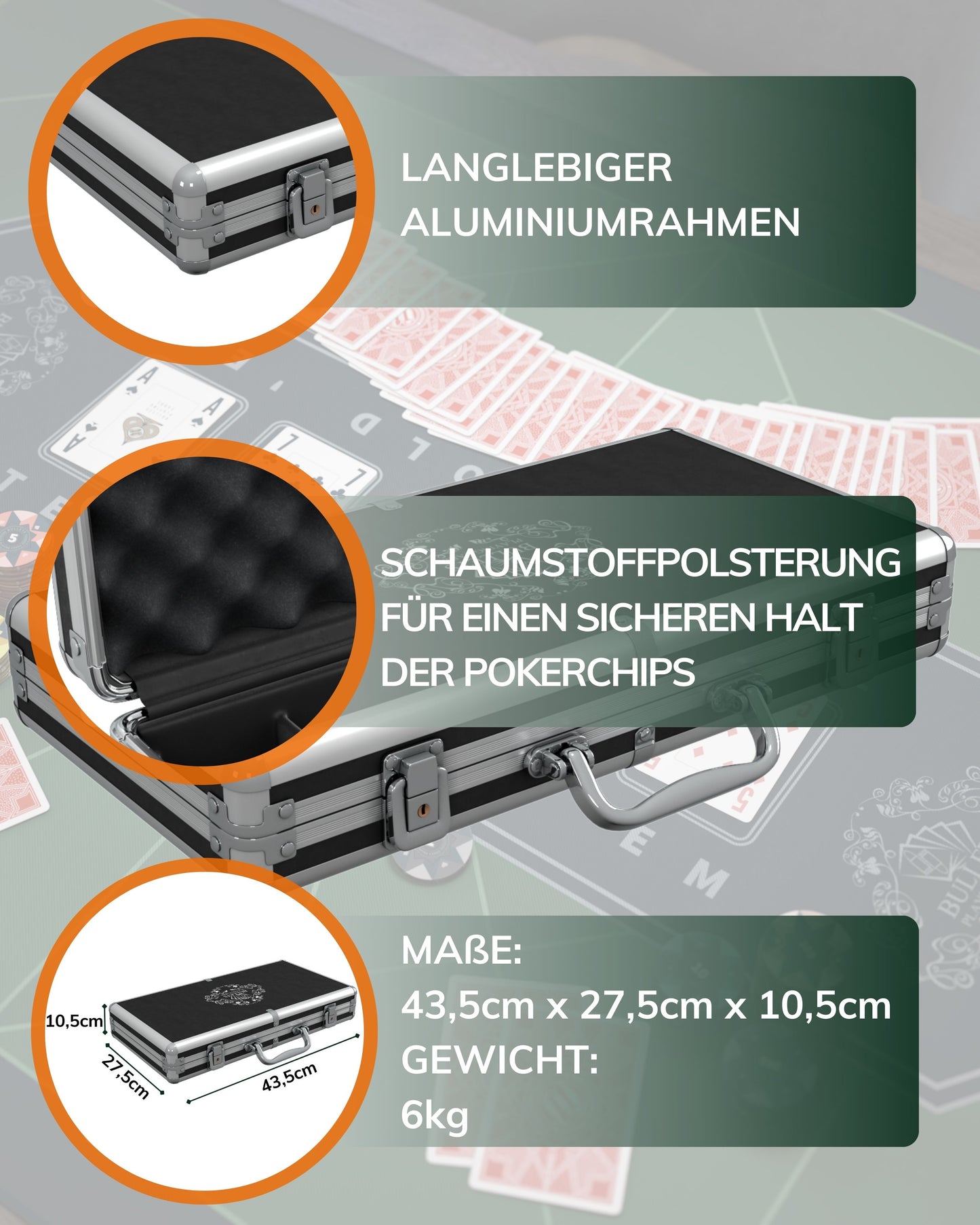 Pokerkoffer mit 300 Clay Pokerchips "Corrado" ohne Werte