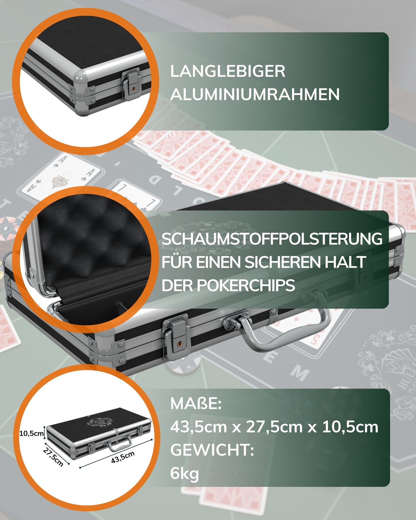 Poker Koffer mit 300 Clay Pokerchips "Tony" mit Werten