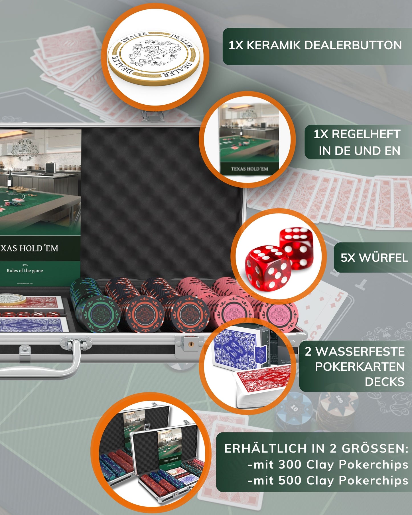 Pokerkoffer mit 500 Clay Pokerchips "Corrado" ohne Werte
