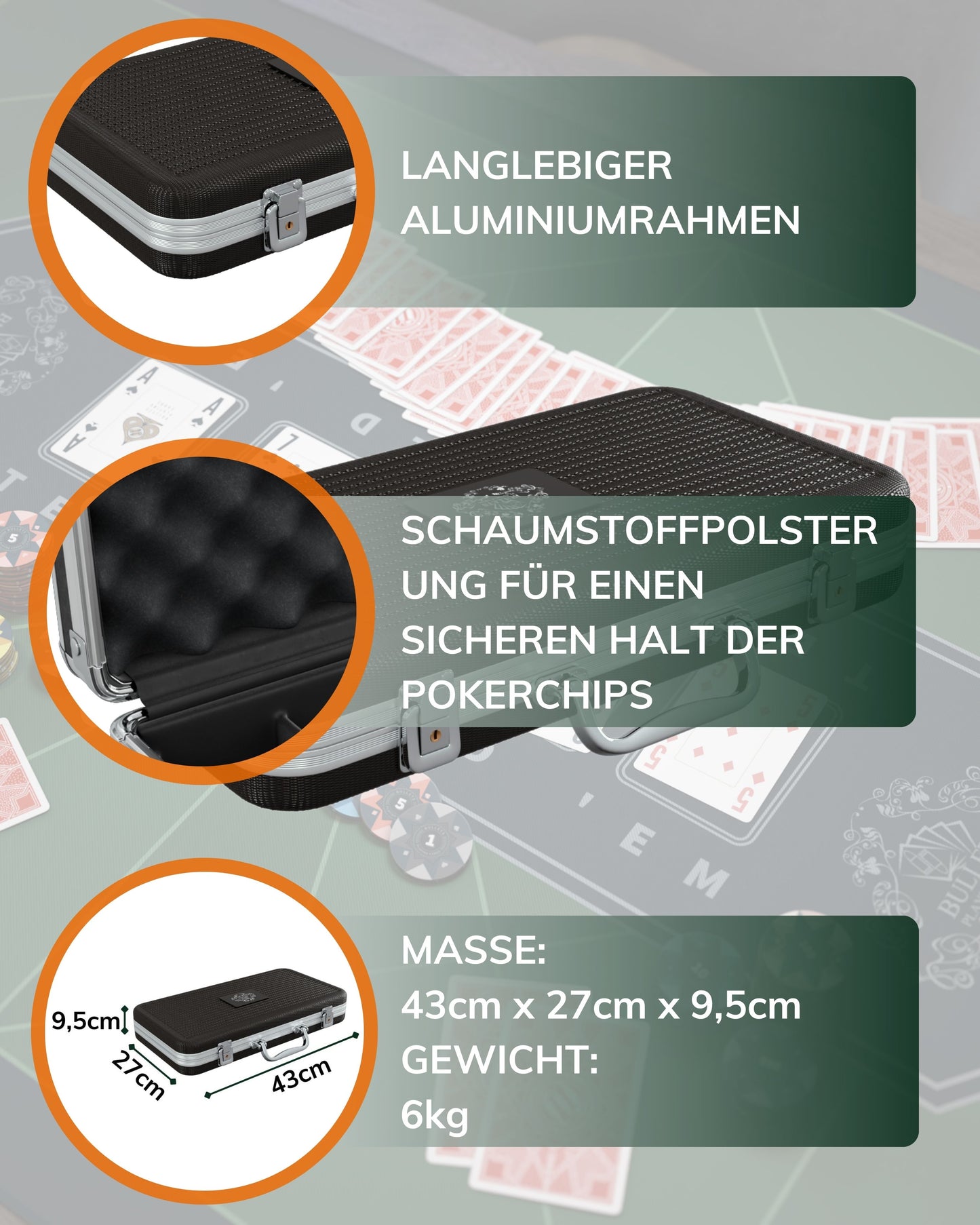 Pokerkoffer mit 300 Keramik Pokerchips "Silvio" mit Werten