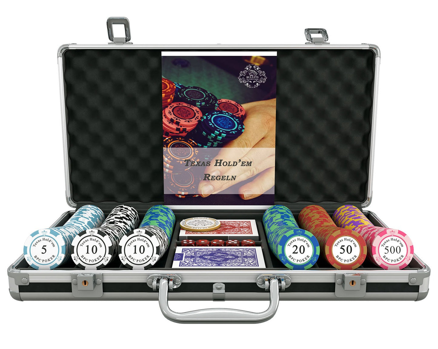 Pokerkoffer mit 300 Clay Pokerchips "Carmela" mit Werten