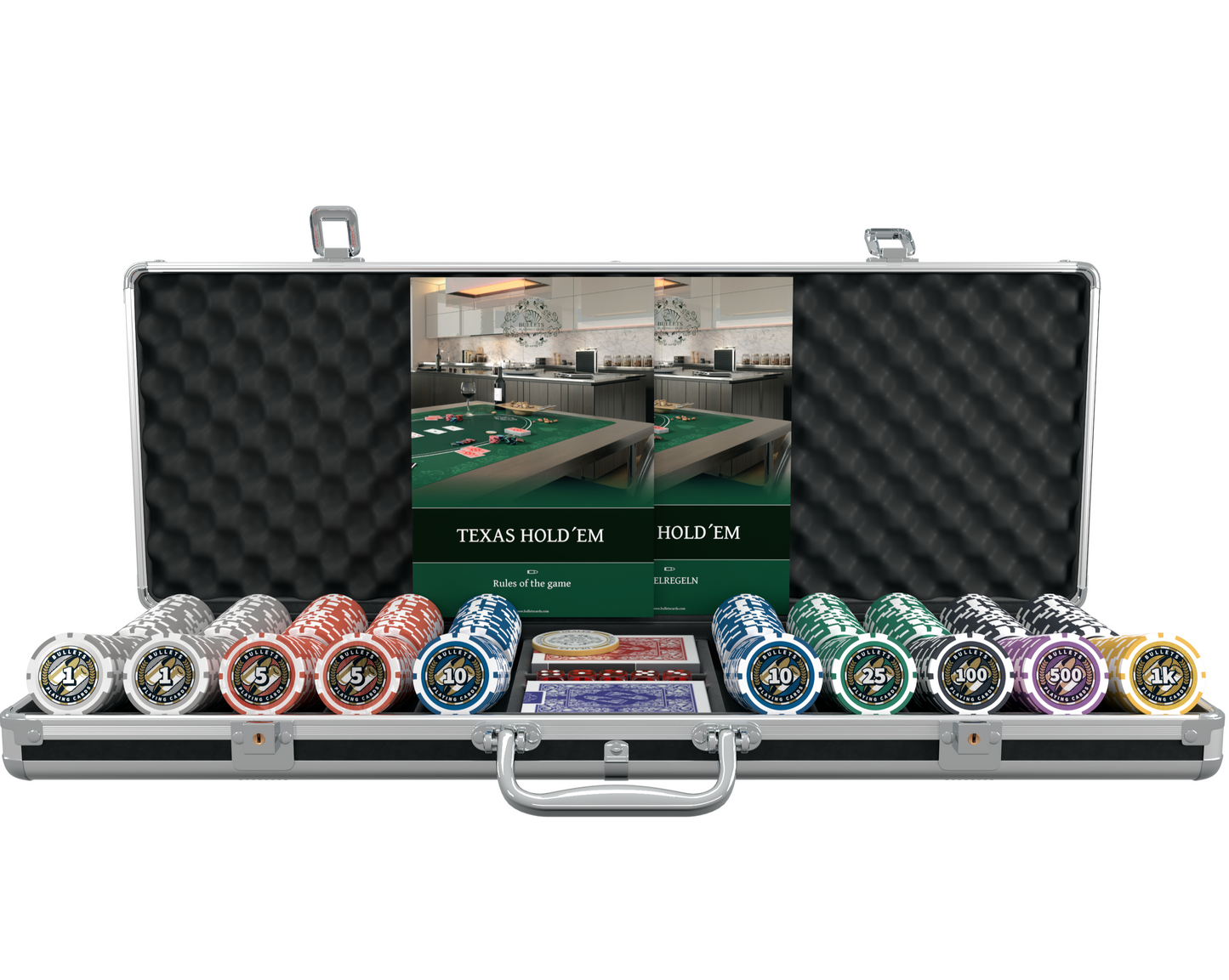 Poker Koffer mit 500 Kunststoff Pokerchips "Christopher" mit Werten - Einsteigerset