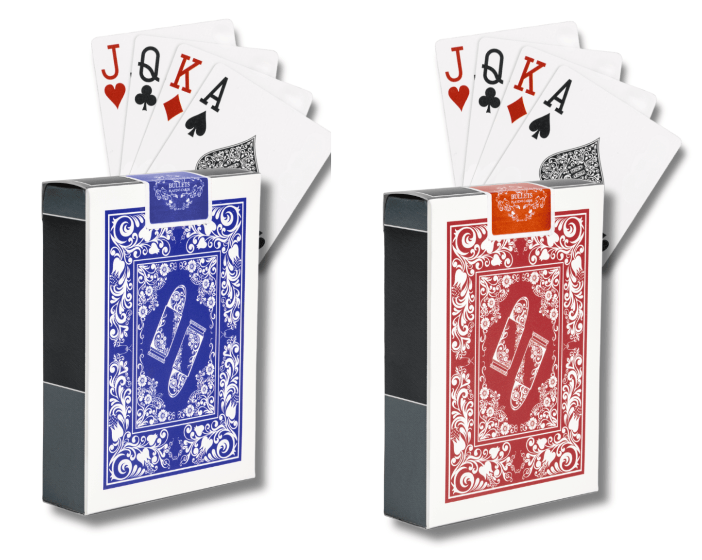 Pokerkarten aus Plastik, Poker-Size, Jumbo Index, Einzeldeck in Blau oder Rot, mit 2 oder 4 Eckzeichen - Bullets Playing Cards