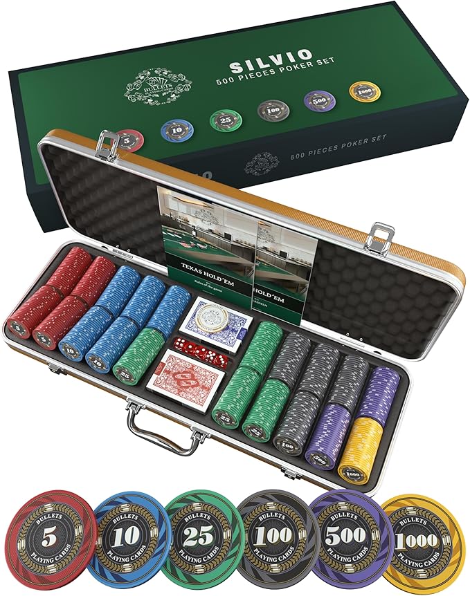 Pokerkoffer mit 500 Keramik Pokerchips "Silvio" mit Werten