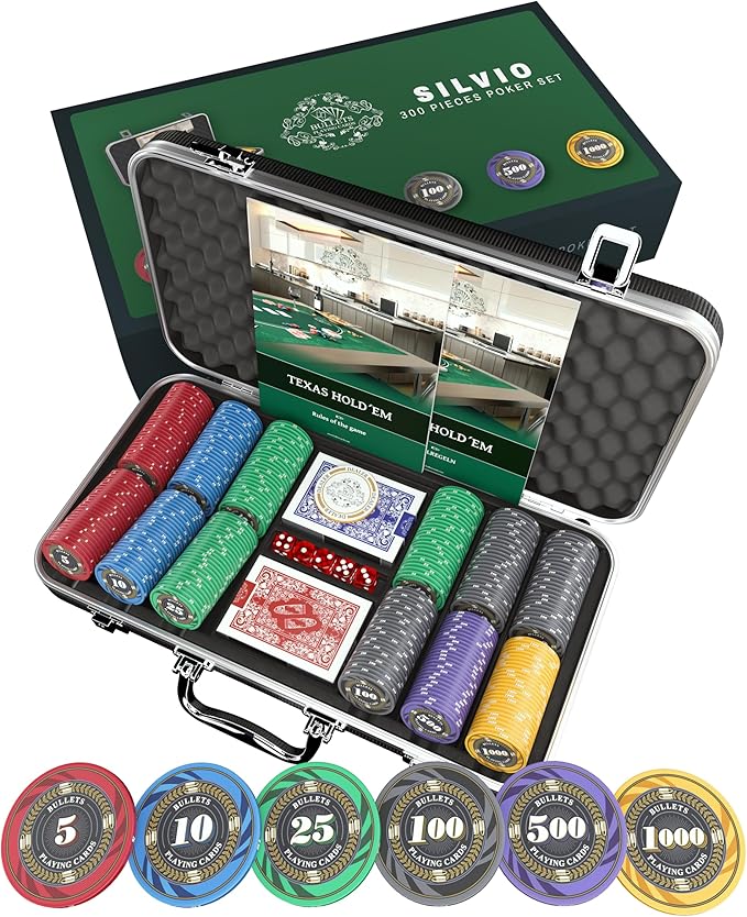 Pokerkoffer mit 300 Keramik Pokerchips "Silvio" mit Werten