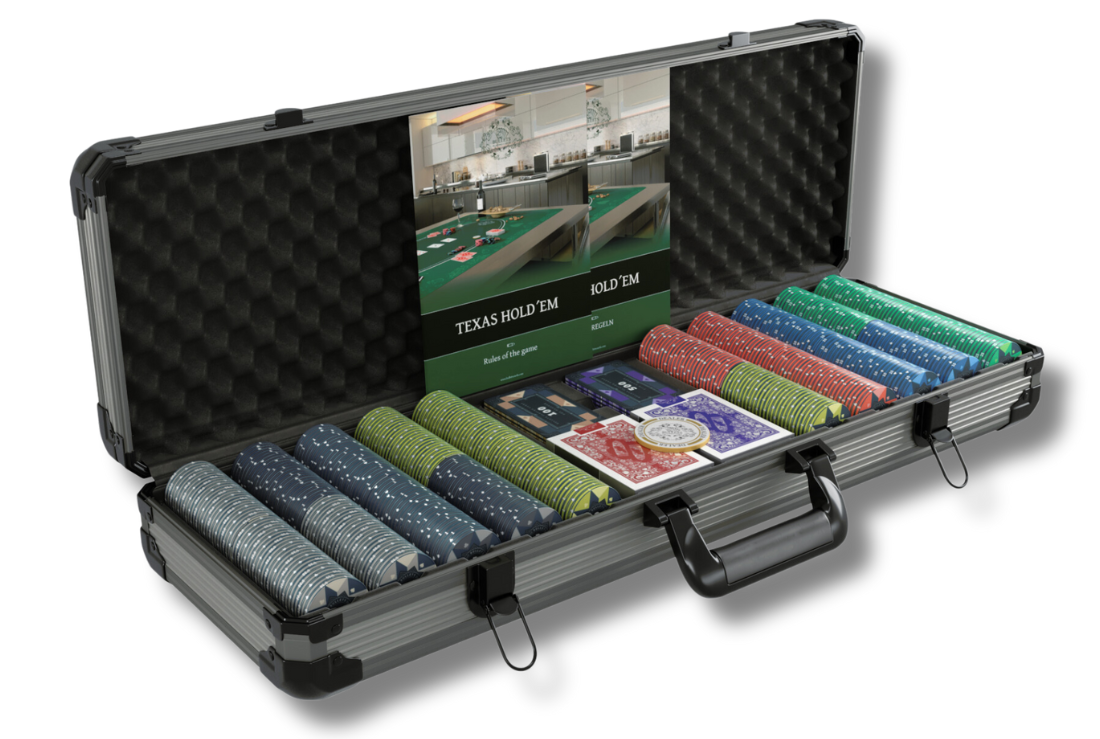 Poker Koffer mit 500 Keramik Pokerchips "Paulie" mit Werten - CASHGAME