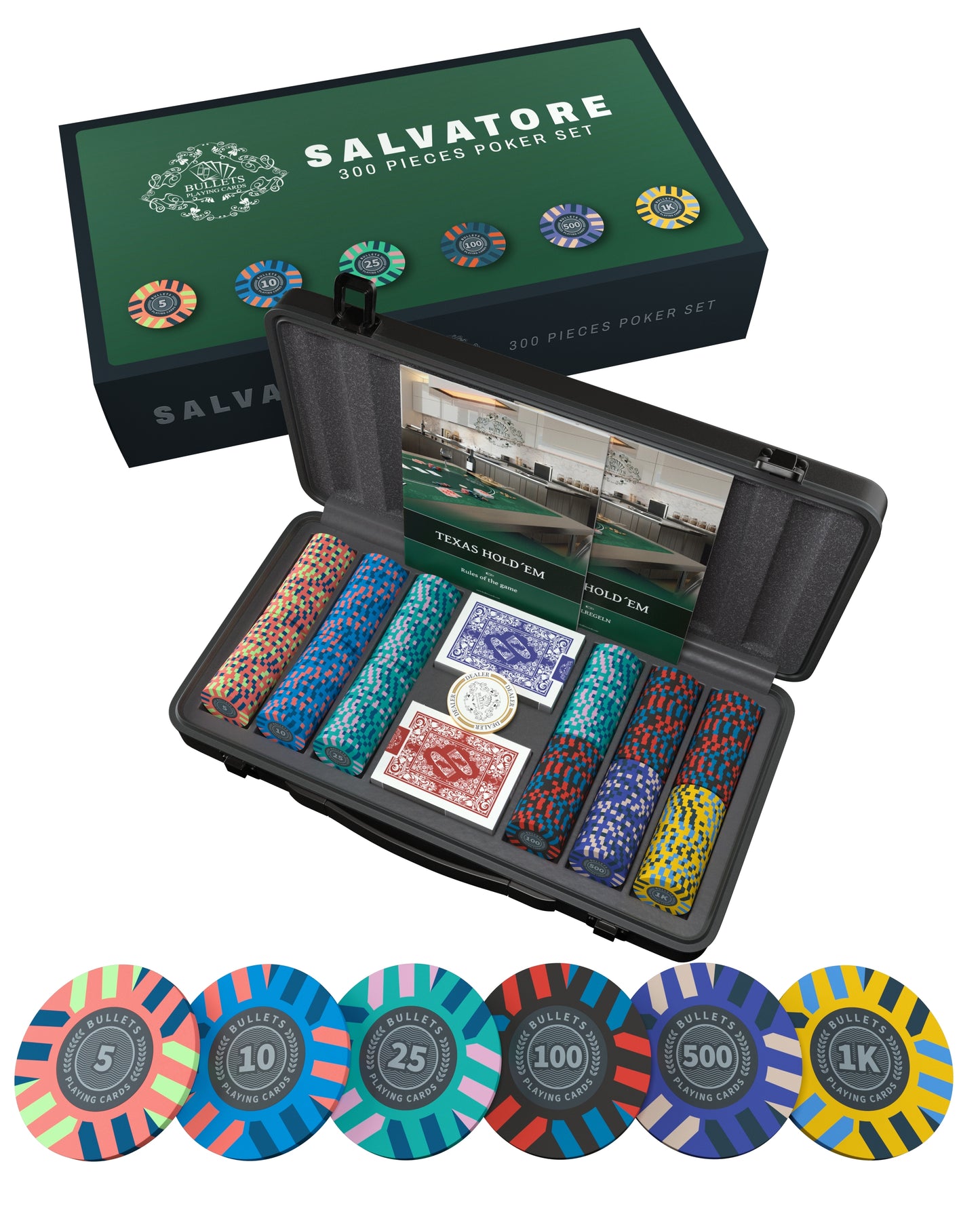 Poker Koffer mit 300 Clay Pokerchips "Salvatore"