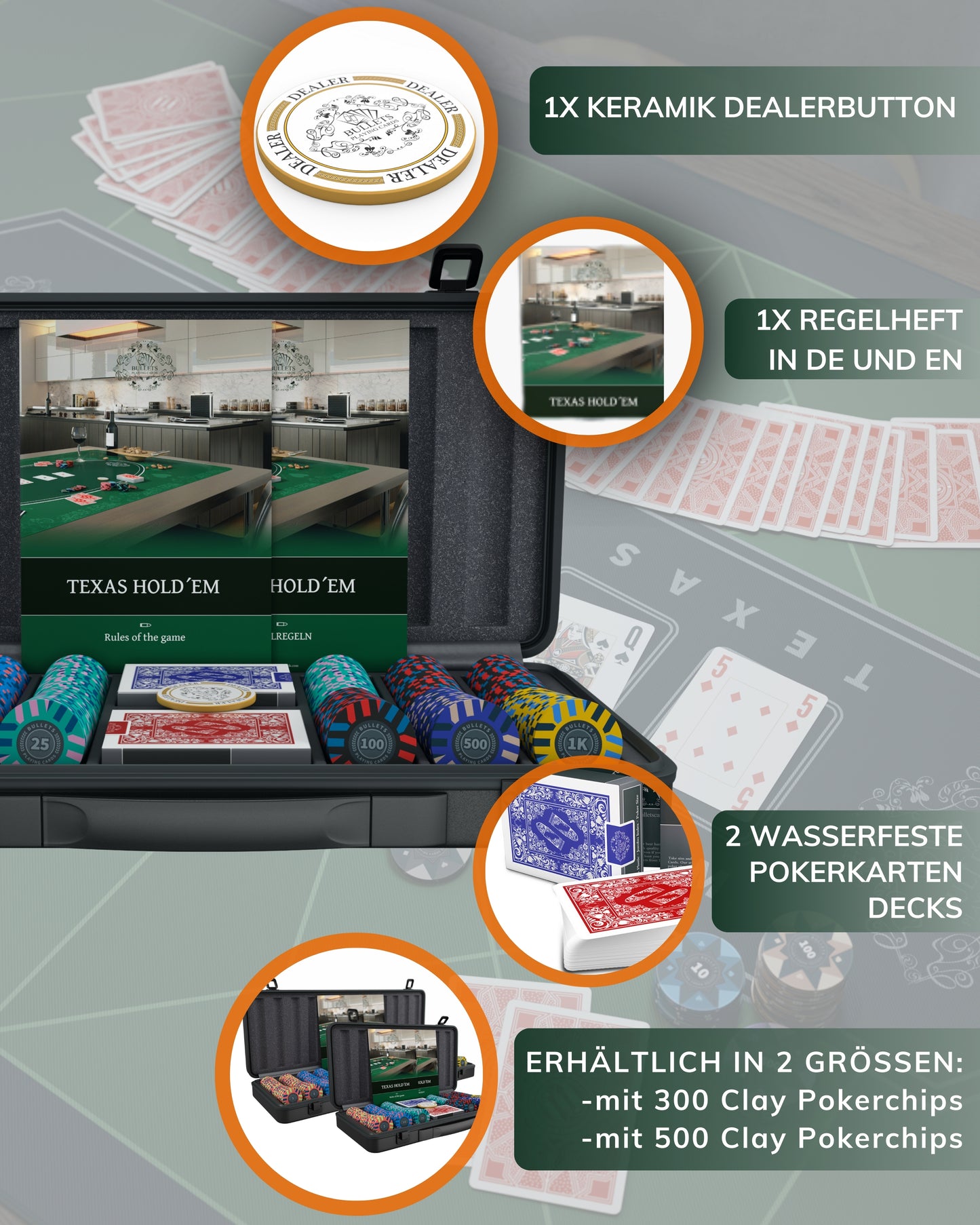 Poker Koffer mit 300 Clay Pokerchips "Salvatore"