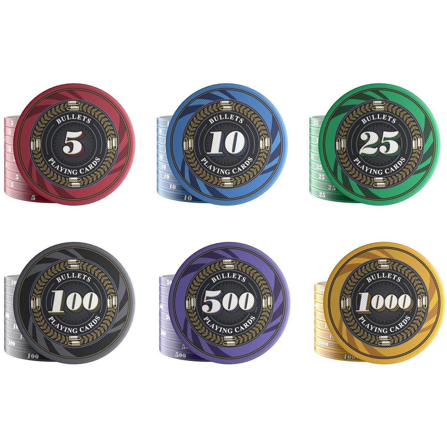 Copy of Keramik Poker Chips "Silvio" mit Werten - 25er Rolle - Bullets Playing Cards