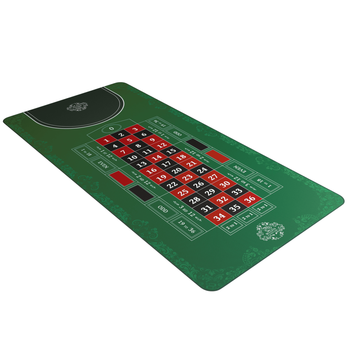 Roulette-Matte - Verschiedene Größen - Single 0 oder Double 0 - Bullets Playing Cards