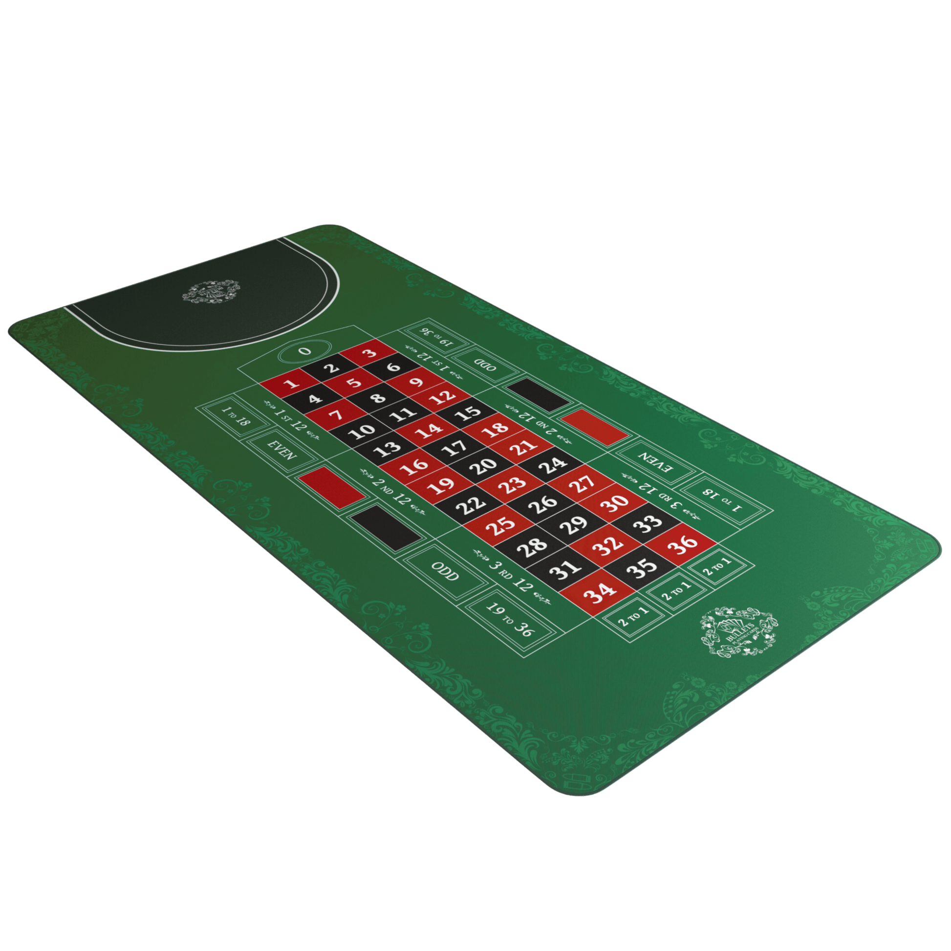 Roulette-Matte - Verschiedene Größen - Single 0 oder Double 0 - Bullets Playing Cards