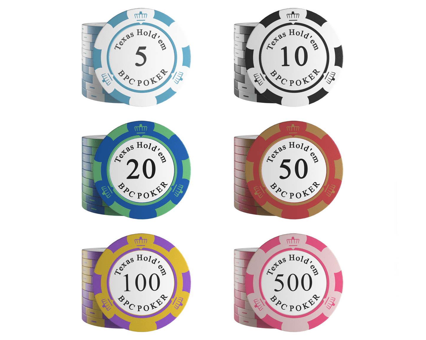 Clay Poker Chips "Carmela" mit Werten - 25er Rolle - Bullets Playing Cards