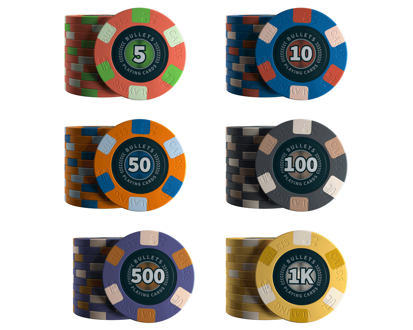 Keramik Poker Chips "Richie" mit Werten - 25er Rolle - Bullets Playing Cards