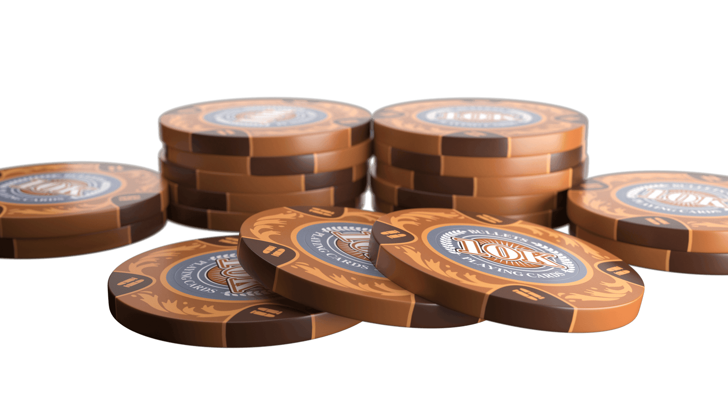 Clay Poker Chips "Tony" mit Werten - 25er Rolle - Bullets Playing Cards