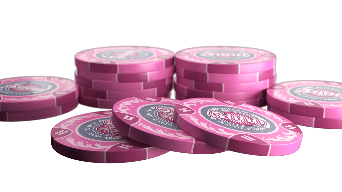 Clay Poker Chips "Tony" mit Werten - 25er Rolle - Bullets Playing Cards