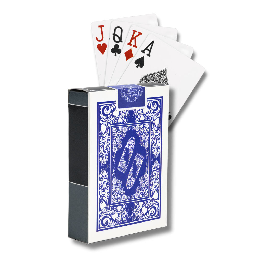 Pokerkarten aus Plastik, Poker-Size, Jumbo Index, Einzeldeck in Blau oder Rot, mit 2 oder 4 Eckzeichen - Bullets Playing Cards
