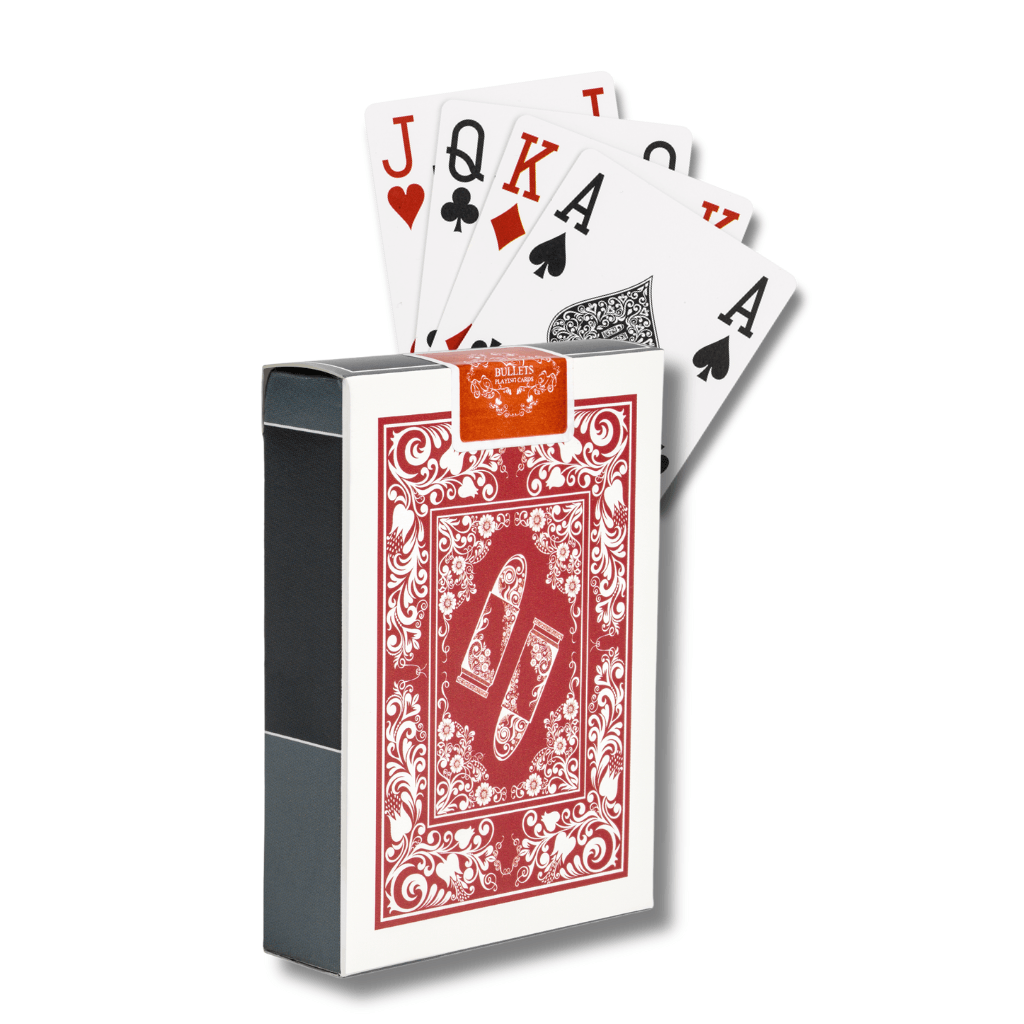 Pokerkarten aus Plastik, Poker-Size, Jumbo Index, Einzeldeck in Blau oder Rot, mit 2 oder 4 Eckzeichen - Bullets Playing Cards