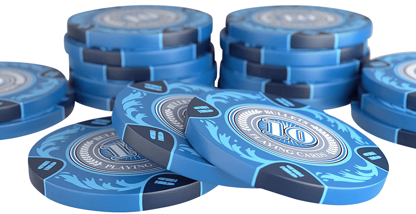 Clay Poker Chips "Tony" mit Werten - 25er Rolle - Bullets Playing Cards