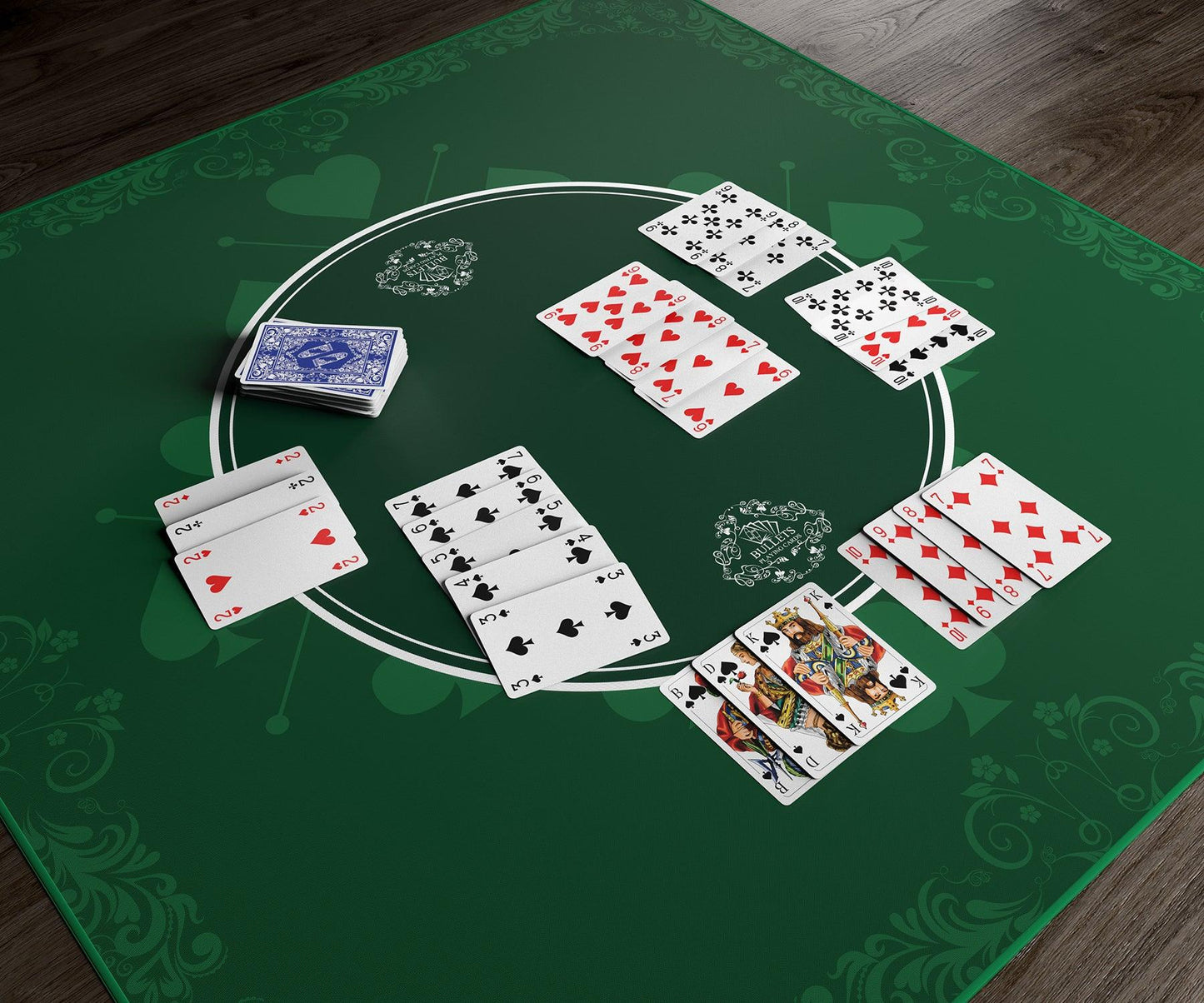 Rommé Set in Kunstleder-Etui, inklusive Plastik Spielkarten, Spielregeln mit 15 Rommee-Varianten, Kurzregeln, Stift und Block - Bullets Playing Cards