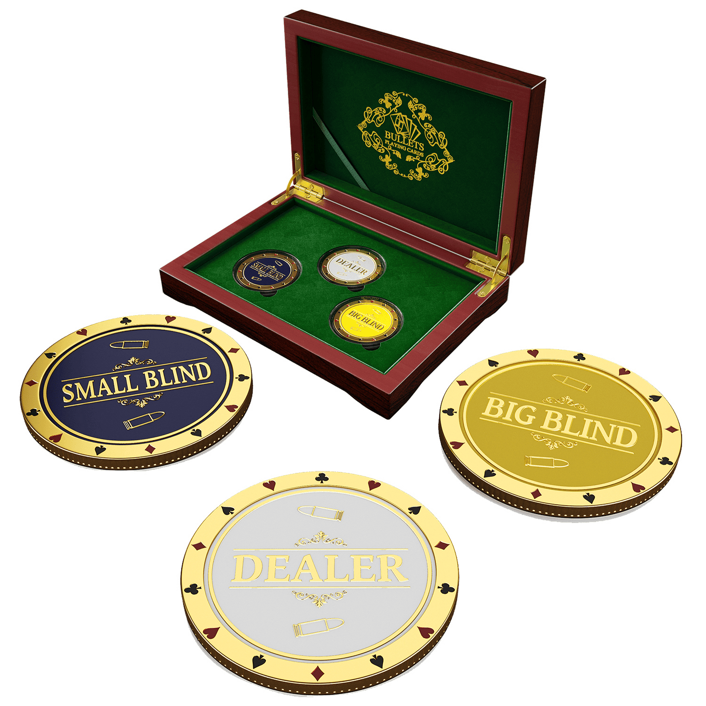 Dealer Button Set inklusive Big Blind und Small Blind Button - Bullets Playing Cards