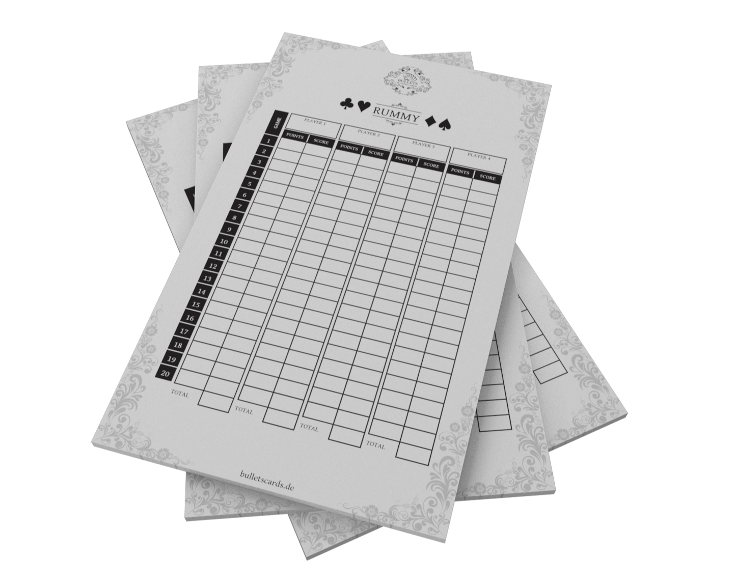 Rommé Notizblock, doppelseitige Ersatzblöcke für Rommé-Set - Bullets Playing Cards