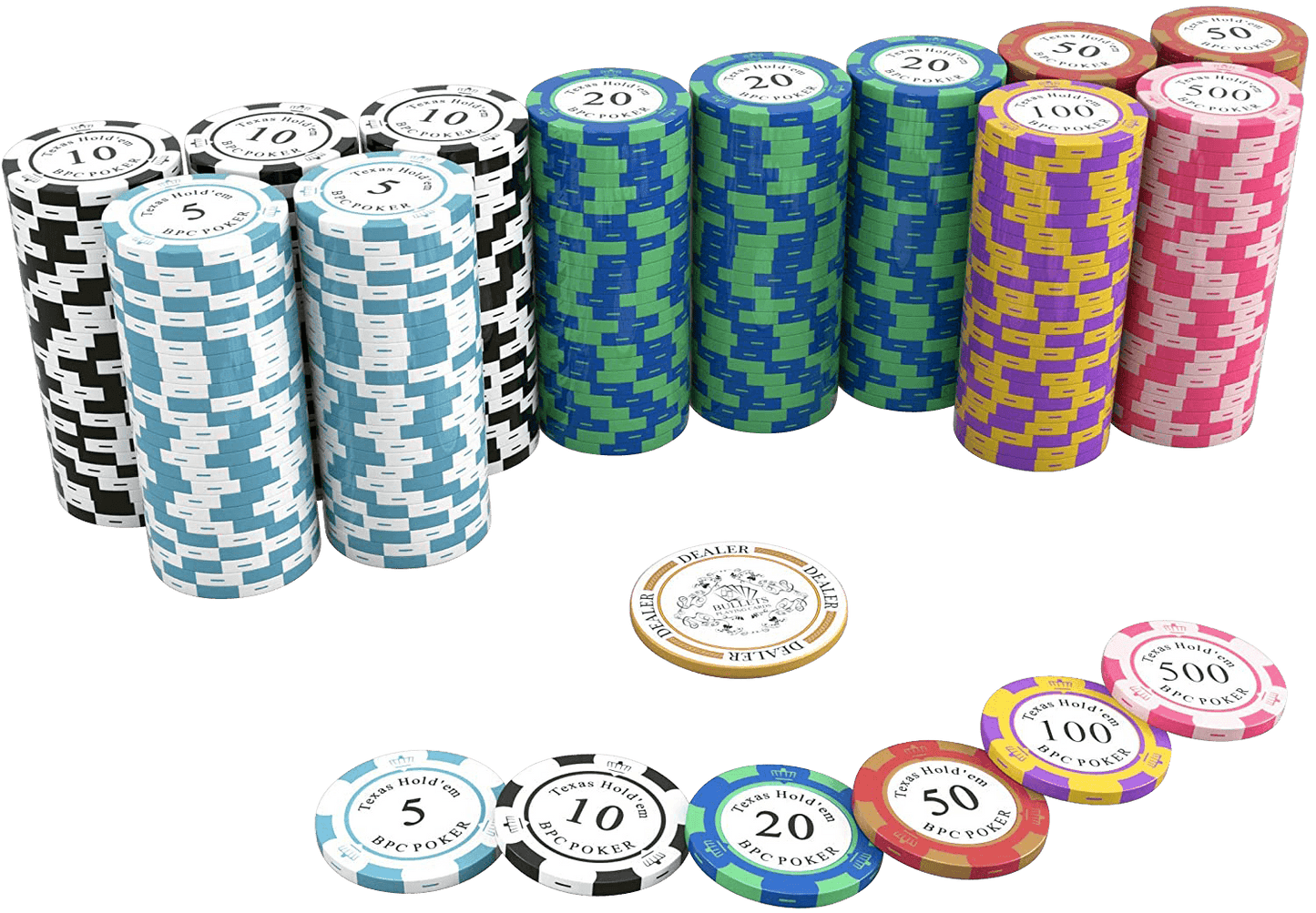 Pokerkoffer mit 300 Clay Pokerchips "Carmela" mit Werten