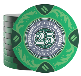 Clay Poker Chips "Tony" mit Werten - 25er Rolle - Bullets Playing Cards