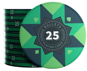 Keramik Poker Chips "Paulie" mit Werten - 25er Rolle - Bullets Playing Cards