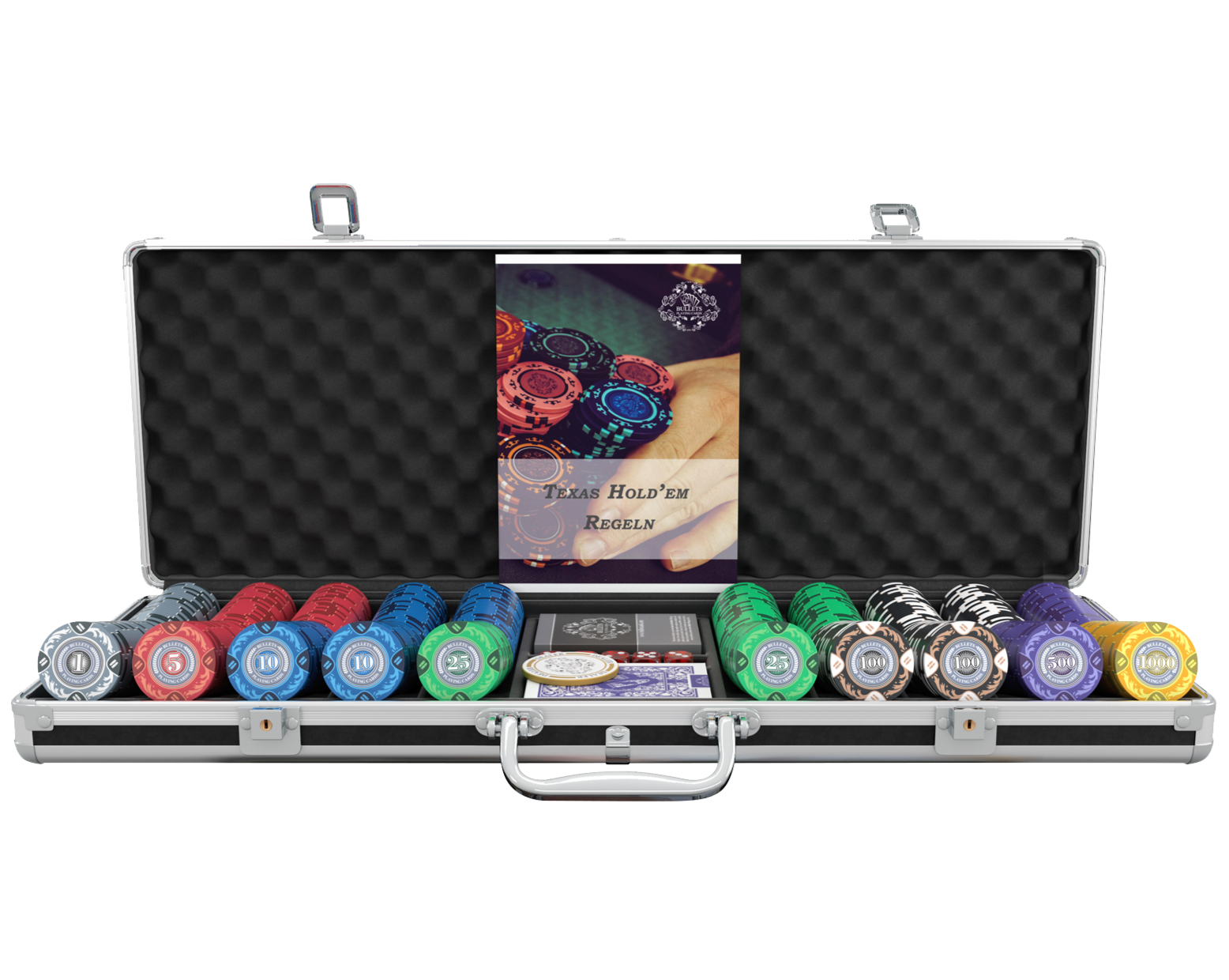 Set Poker Bullets Playing Cards - 300 Fiches In Clay, Carte In Plastica, Pulsante Dealer - Foto 4