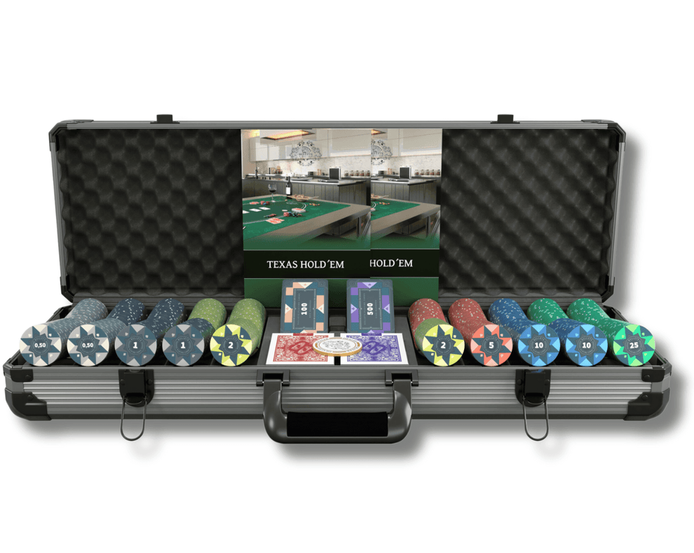 Poker Koffer mit 500 Keramik Pokerchips "Paulie" mit Werten - CASHGAME - Bullets Playing Cards