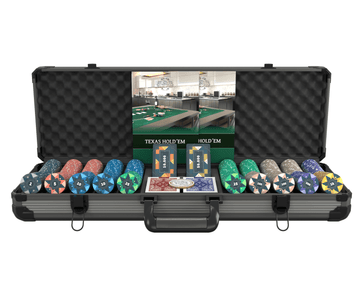 Poker Koffer mit 500 Keramik Pokerchips "Paulie" mit Werten - Bullets Playing Cards