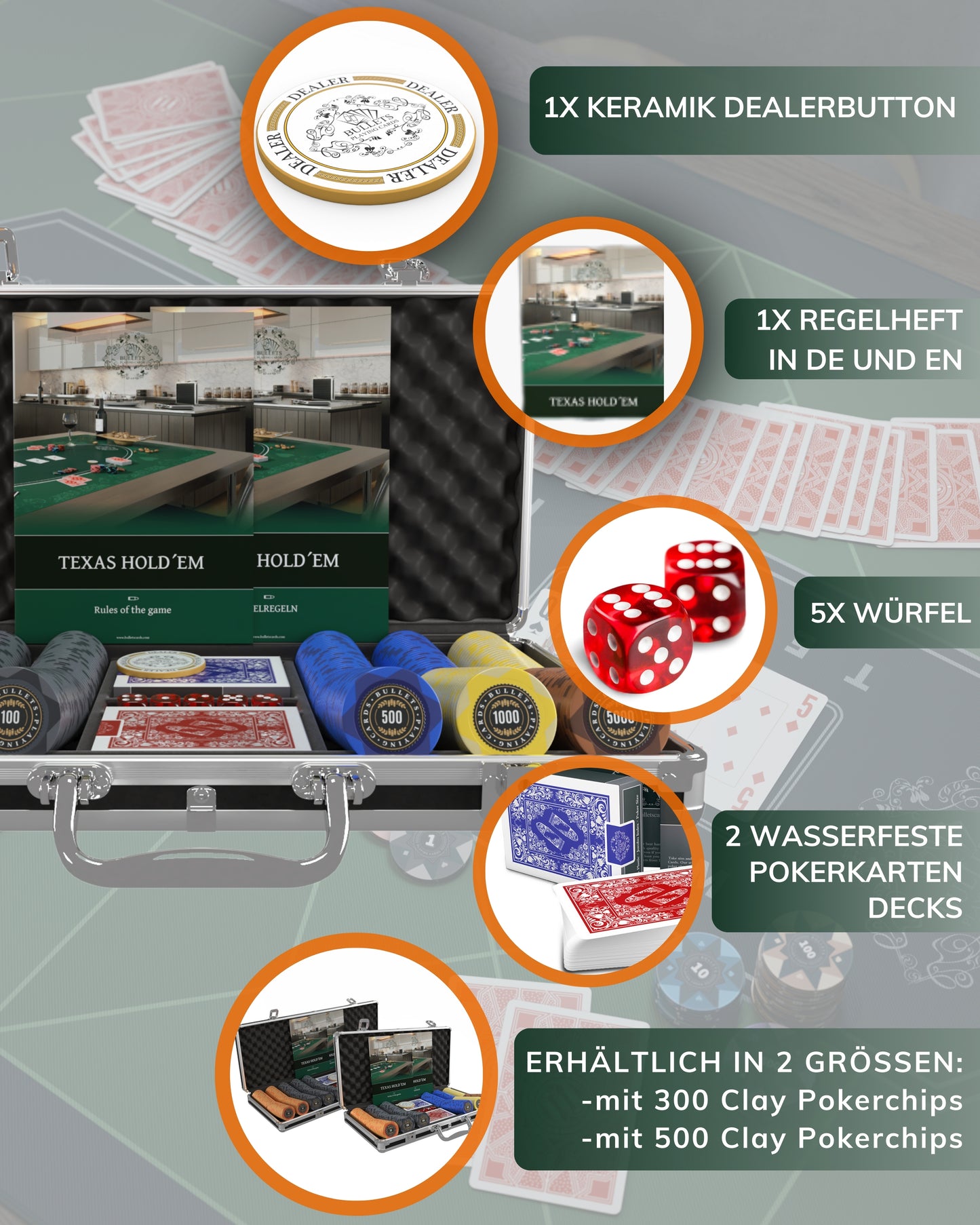 Poker Koffer mit 300 Clay Pokerchips "Adriana"