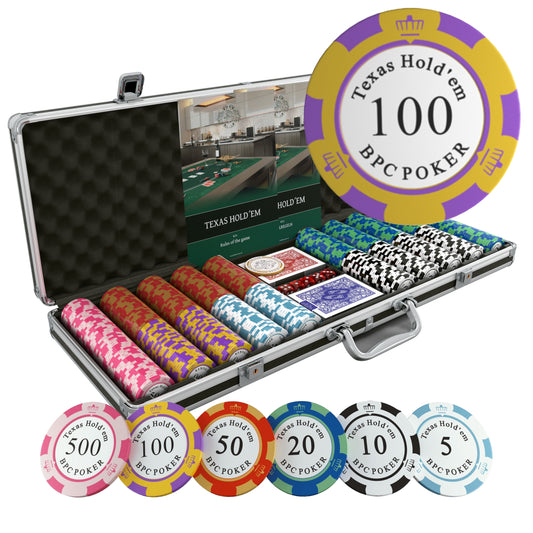 Pokerkoffer mit 500 Clay Pokerchips "Carmela" mit Werten