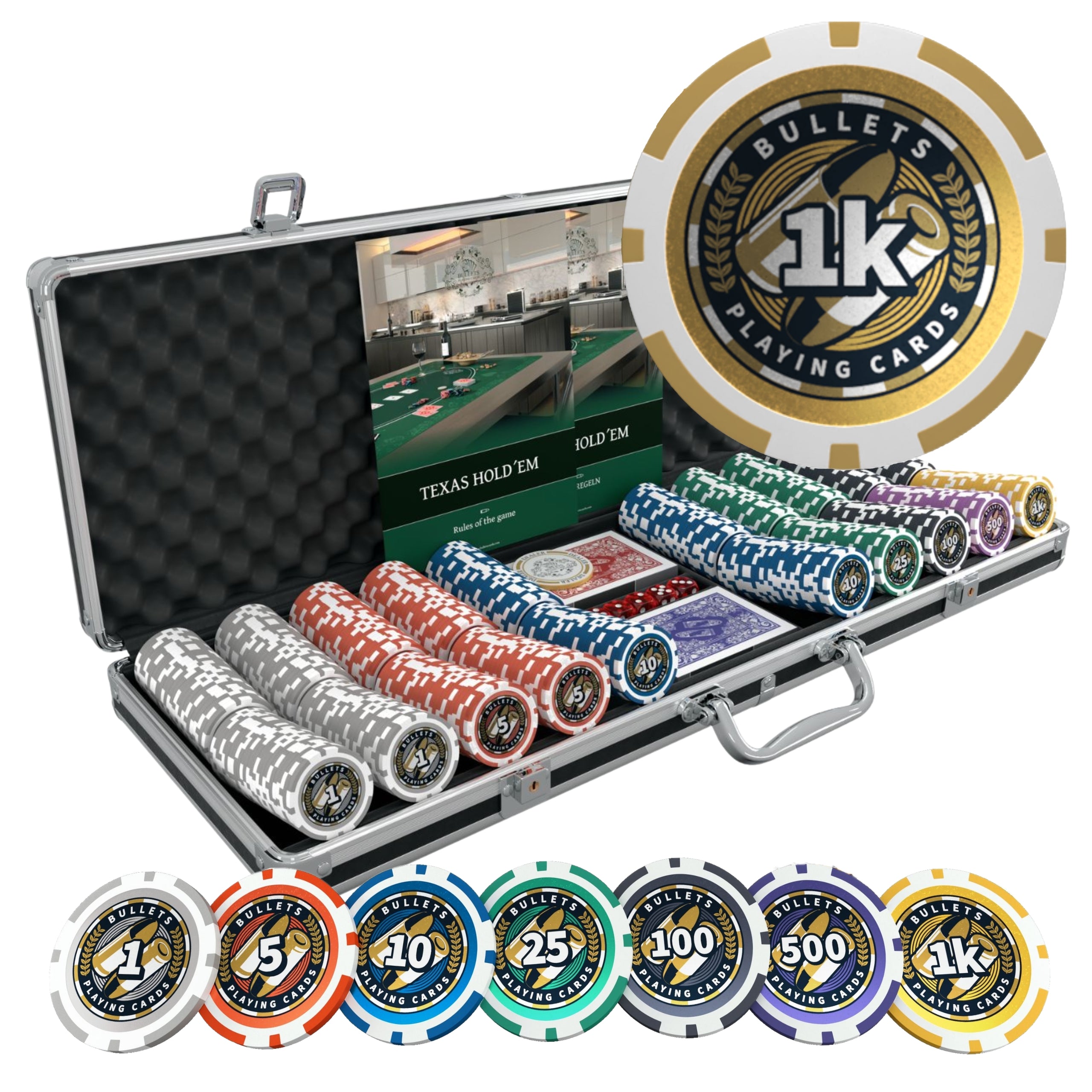 Poker set with 500 plastic poker chips 