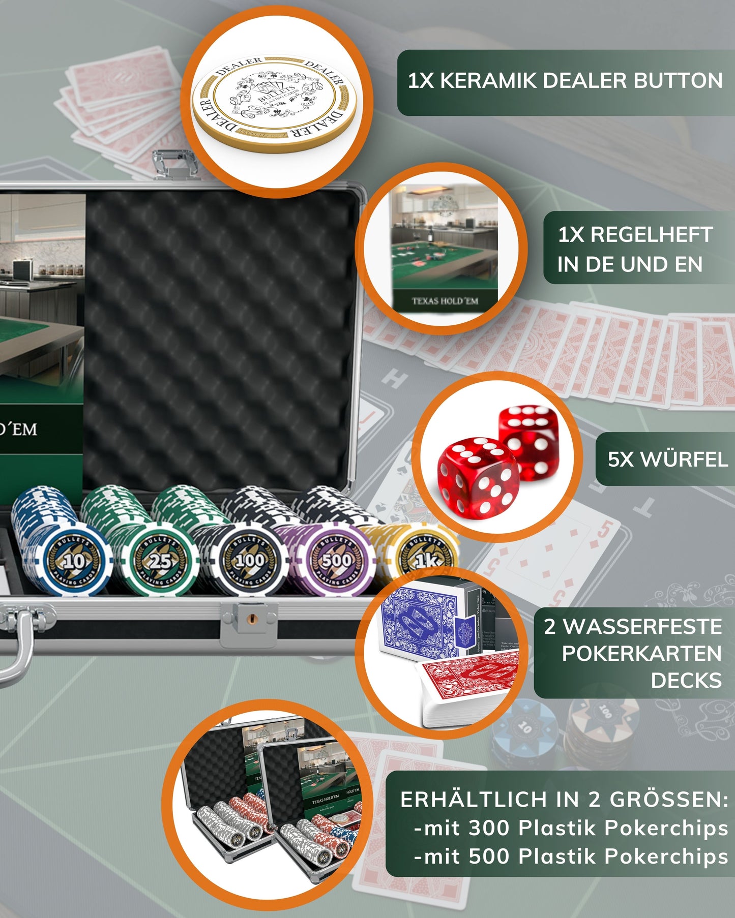 Poker case with 500 plastic "Christopher" poker chips with values - starter set