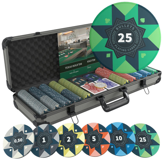 Poker Koffer mit 500 Keramik Pokerchips "Paulie" mit Werten - CASHGAME