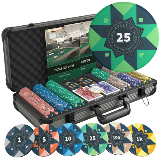 Poker Koffer mit 300 Keramik Pokerchips "Paulie" mit Werten