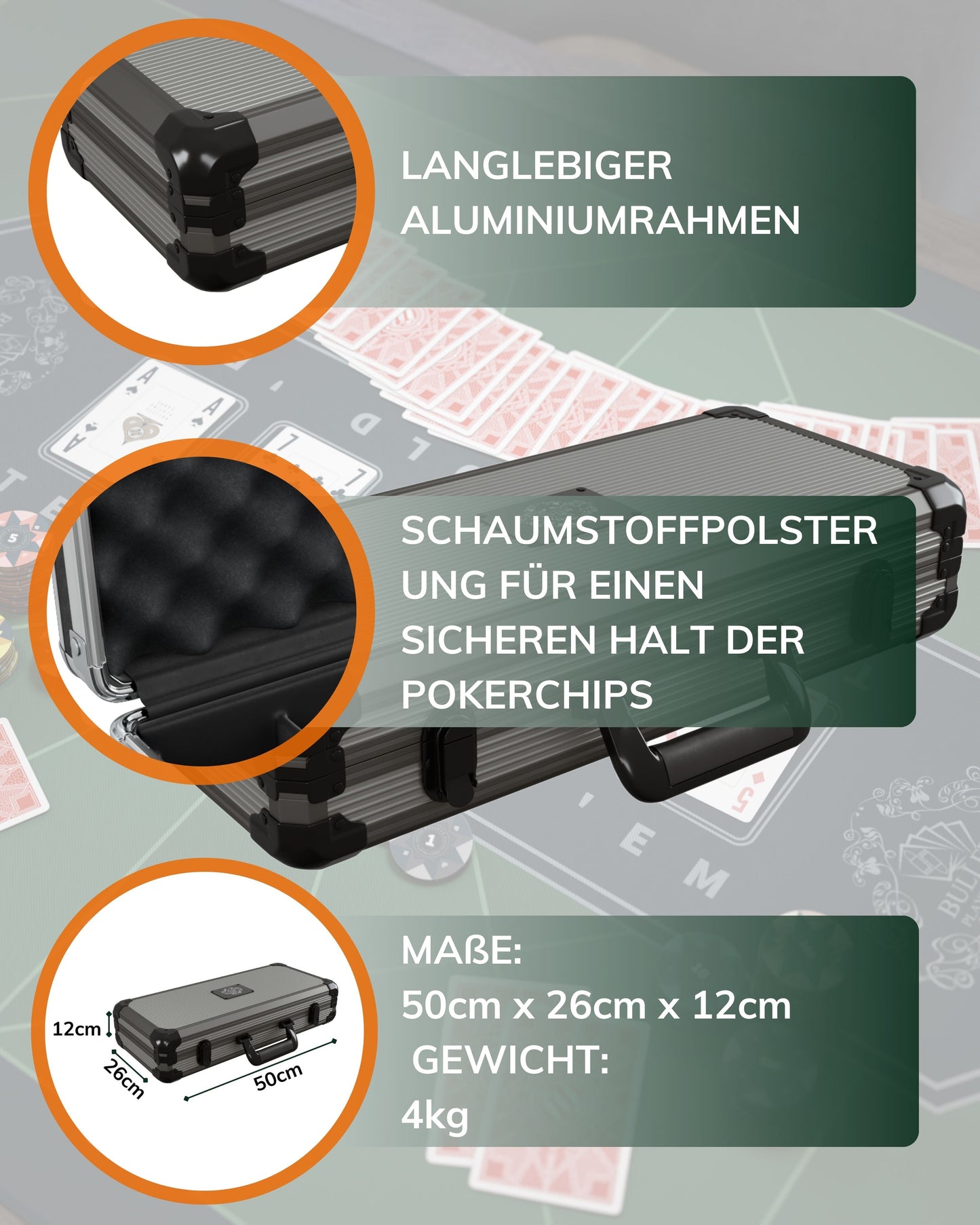 Poker case with 300 ceramic poker chips "Paulie" with values