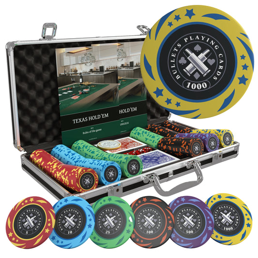 Poker Koffer mit 300 Kunststoff Pokerchips "Janice" mit Werten