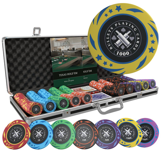 Poker Koffer mit 500 Kunststoff Pokerchips "Janice" mit Werten