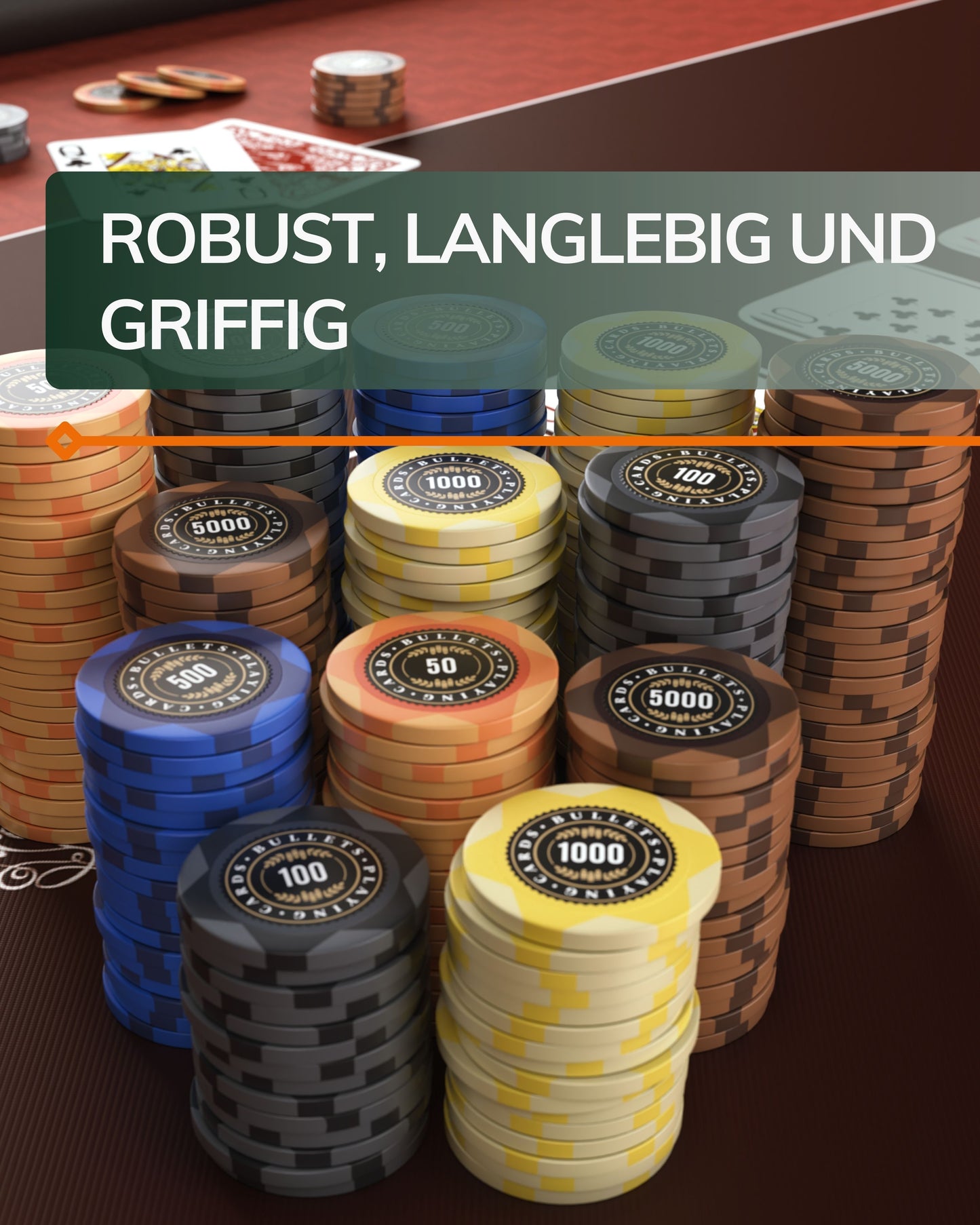 Clay Poker Chips "Adriana" mit Werten - 25er Rolle