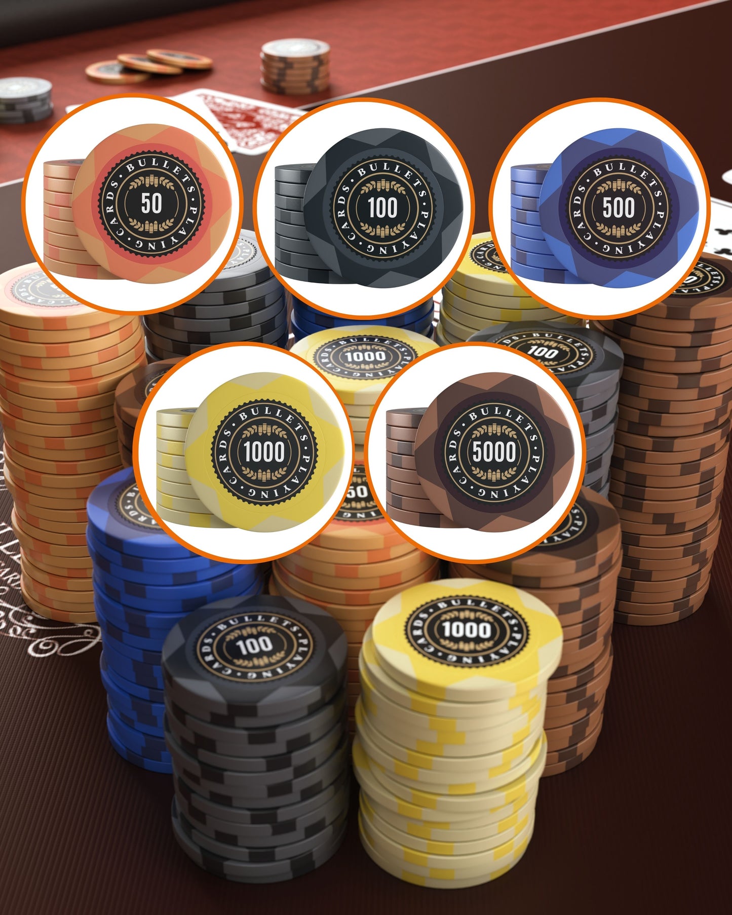 Clay Poker Chips "Adriana" mit Werten - 25er Rolle