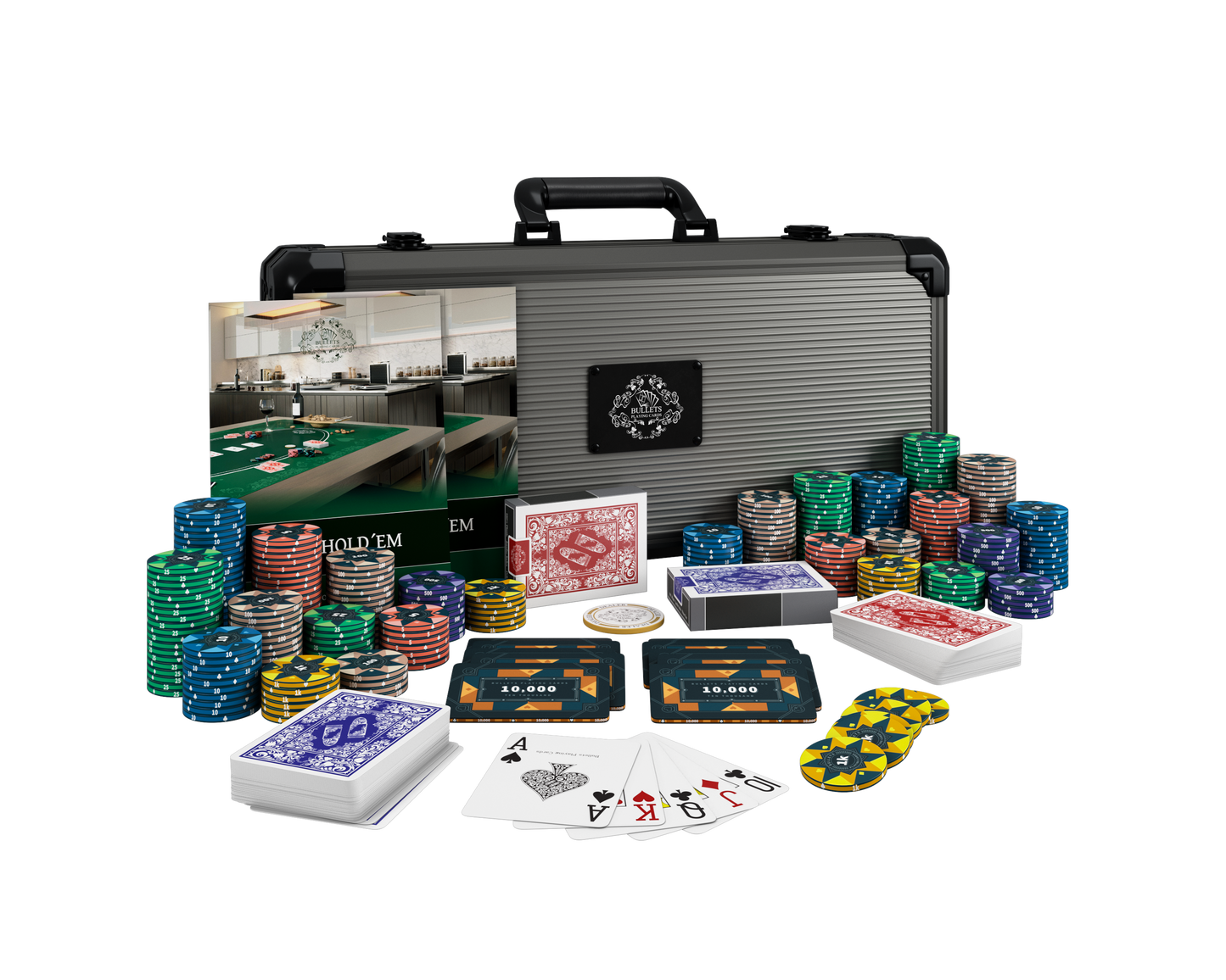 Poker case with 300 ceramic poker chips "Paulie" with values