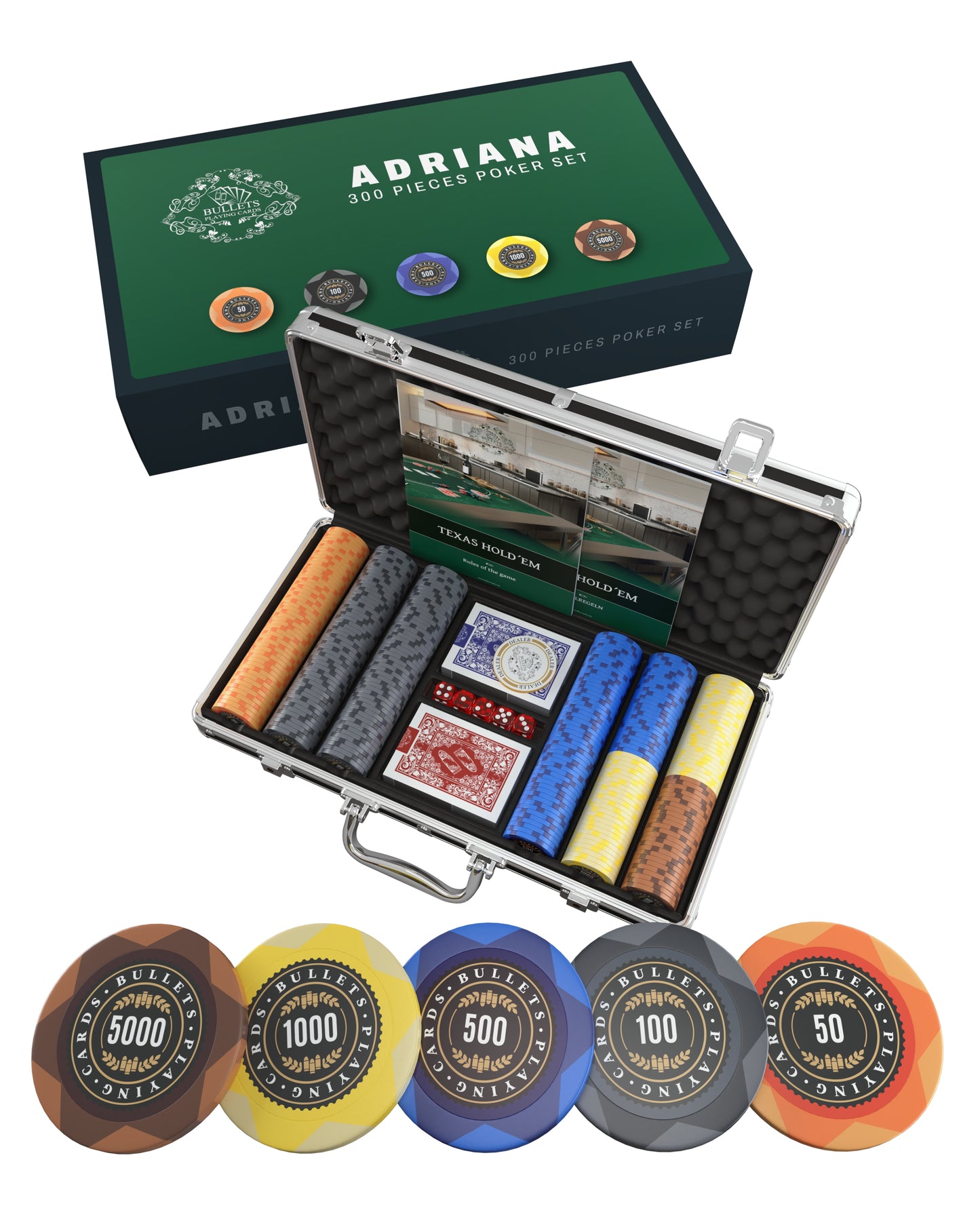 Poker Koffer mit 300 Clay Pokerchips "Adriana"