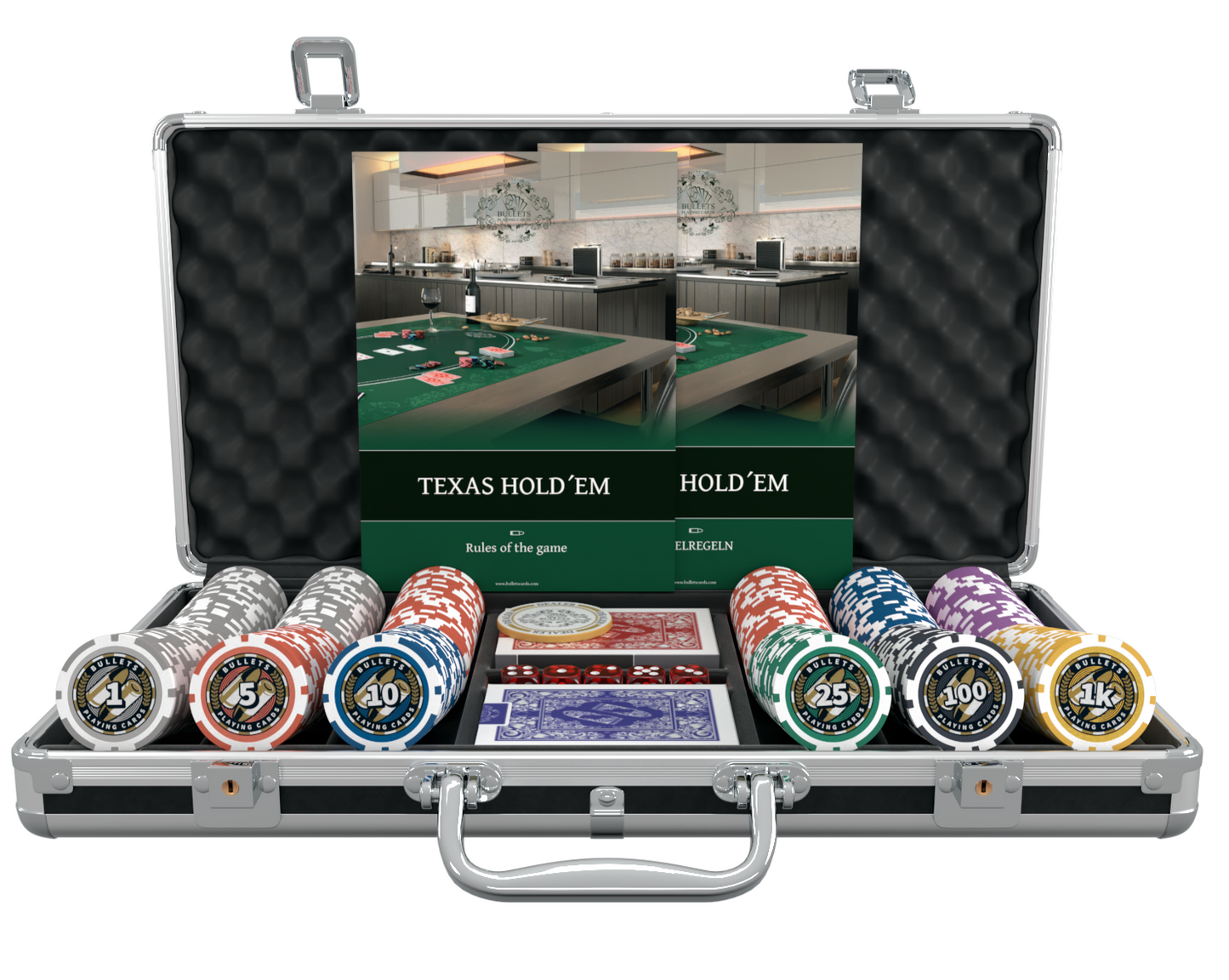 Poker Koffer mit 300 Kunststoff Pokerchips "Christopher" mit Werten - Einsteigerset