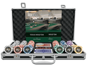 Poker Koffer mit 300 Kunststoff Pokerchips "Christopher" mit Werten - Einsteigerset - Bullets Playing Cards