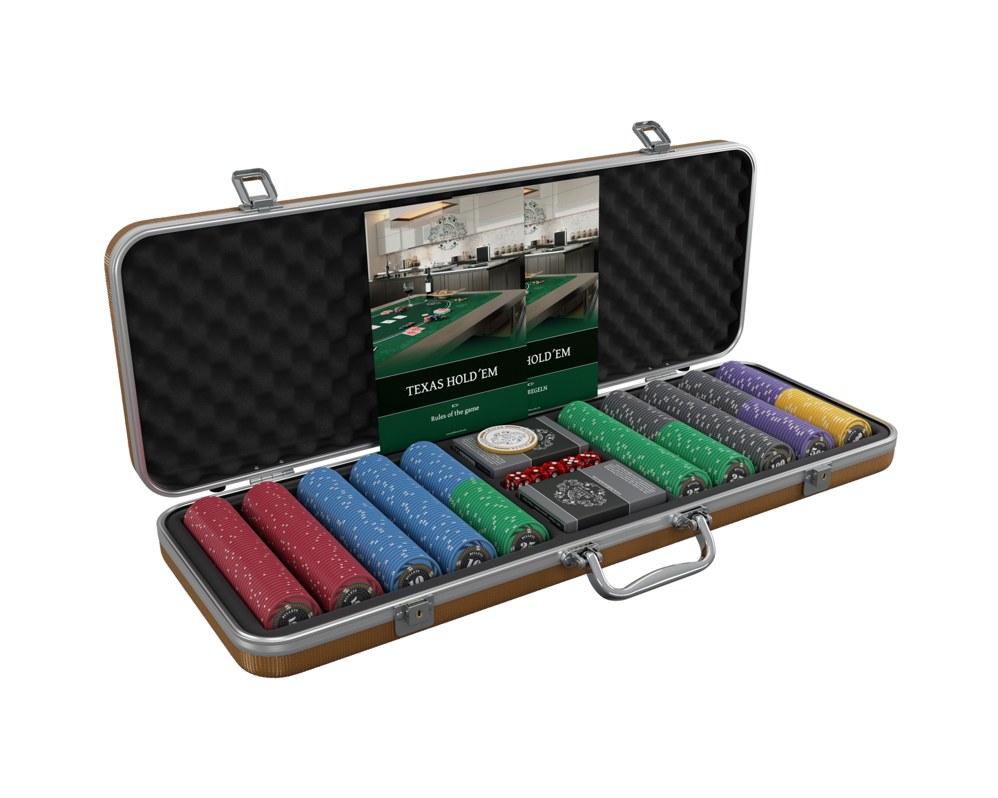 Poker case with 500 ceramic poker chips "Silvio" with values