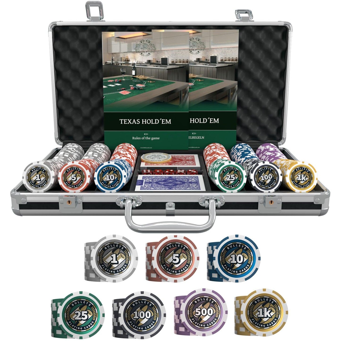 Poker case with 300 plastic "Christopher" poker chips with values - starter set