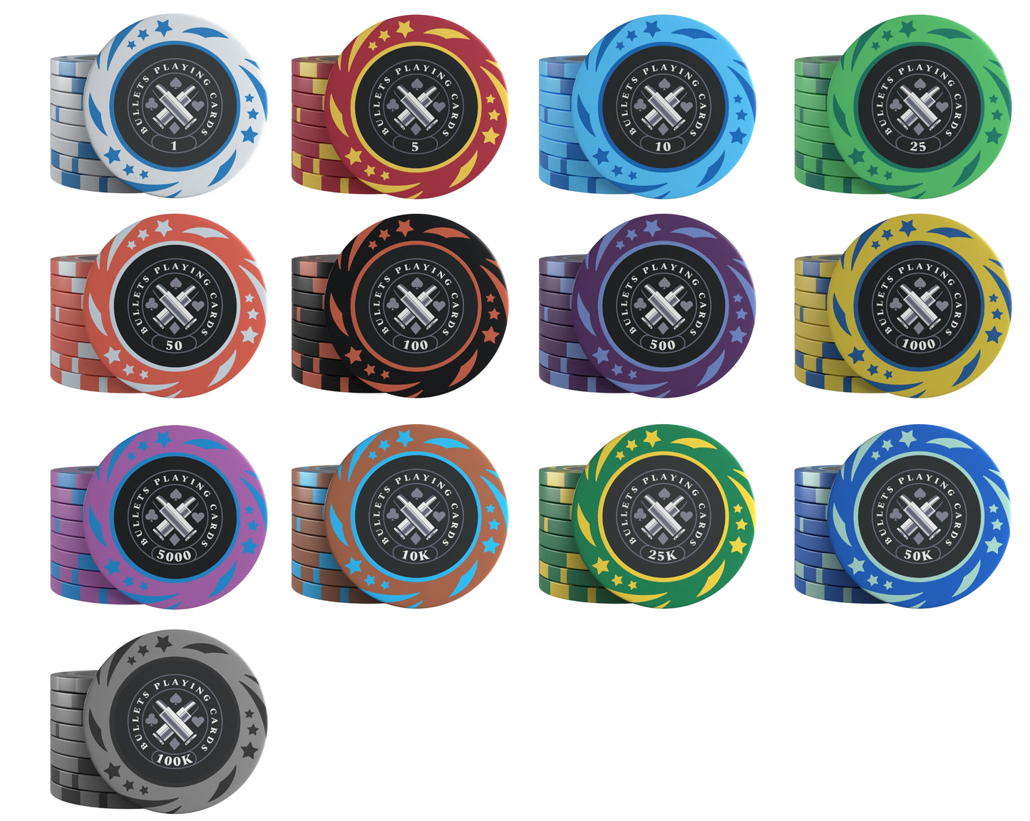 Plastic Poker Chips "Janice" with Values - 25-Count Roll
